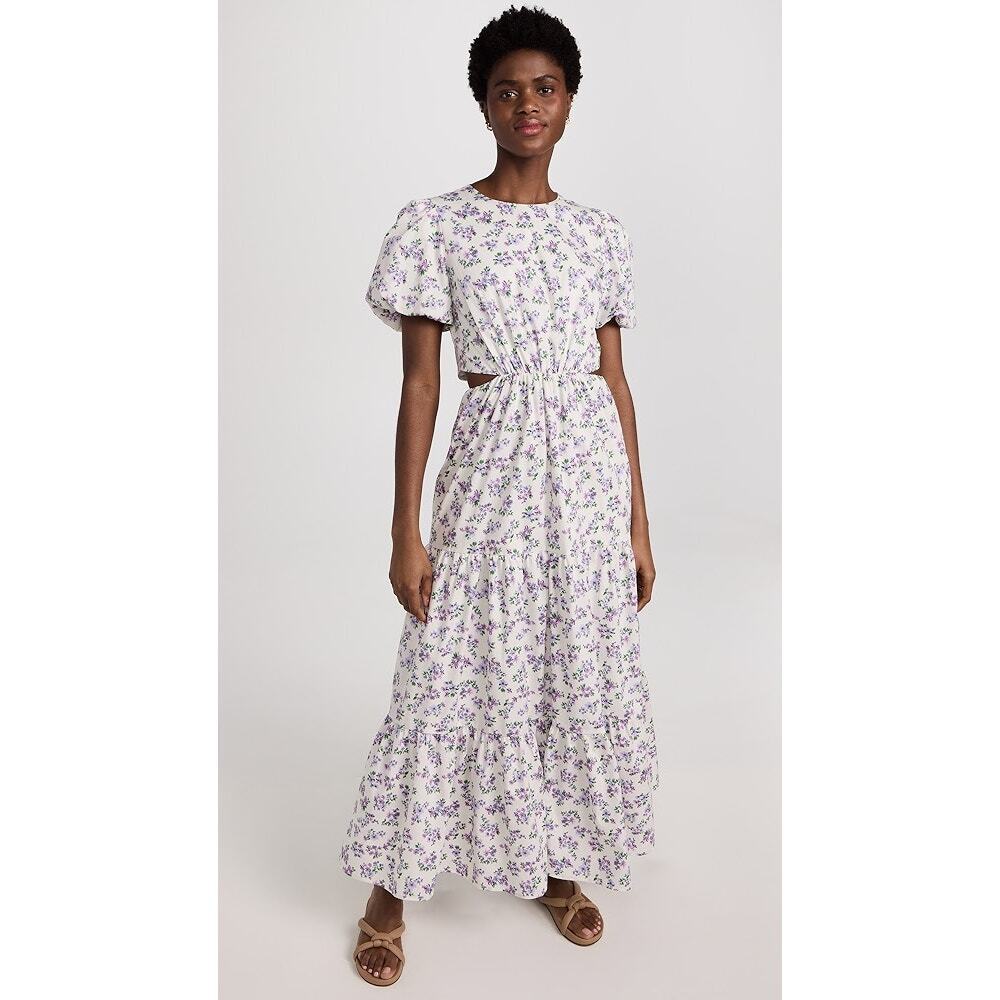 WAYF Plaza Cutout Tier Maxi Dress in Lavender Ditsy Size XL